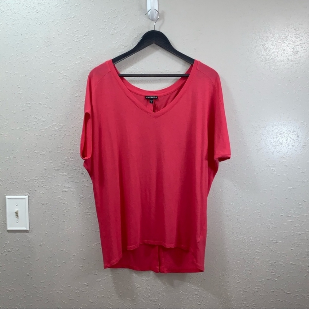 Express Pink Vneck Dolman Short Sleeve Top with Button Back